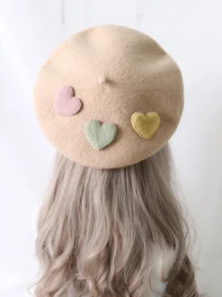 Chapeau Lolita doux accessoire abricot motif coeurs accessoires Lolita en polyester