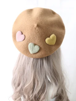 Chapeau Lolita doux accessoire abricot motif coeurs accessoires Lolita en polyester