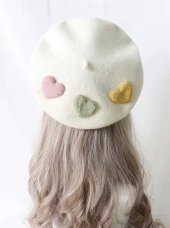 Chapeau Lolita doux accessoire abricot motif coeurs accessoires Lolita en polyester