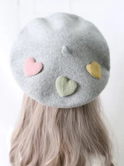 Chapeau Lolita doux accessoire abricot motif coeurs accessoires Lolita en polyester
