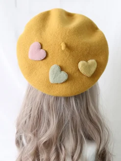 Chapeau Lolita doux accessoire abricot motif coeurs accessoires Lolita en polyester
