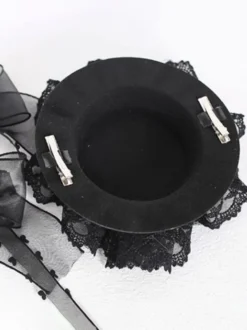 Chapeau Lolita Steampunk Noeuds Noirs Volants Accessoire Dentelle Accessoires Lolita en Polyester