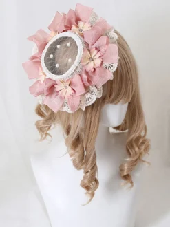 Chapeau Lolita Style Pastoral Perles Fleurs Dentelle Polyester Chapeaux Lolita Ivoire