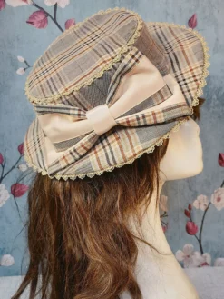 Chapeau Lolita style ROCOCO Infanta nœuds marron accessoire rayures plaid polyester accessoires Lolita