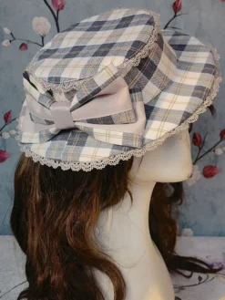 Chapeau Lolita style ROCOCO Infanta nœuds marron accessoire rayures plaid polyester accessoires Lolita