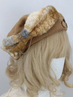 Chapeau Mignonne Lolita Accessoire Nœuds Taupe en Polyester
