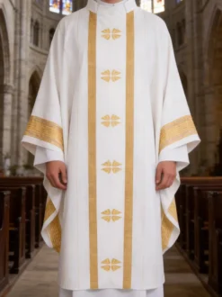Chasuble de prêtre gothique verte avec croix brodée pour la messe style médiéval rétro vêtements liturgiques pour le clergé
