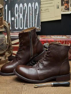 Chaussures Bottes de Travail Homme Cuir de Vachette Chic Café Marron