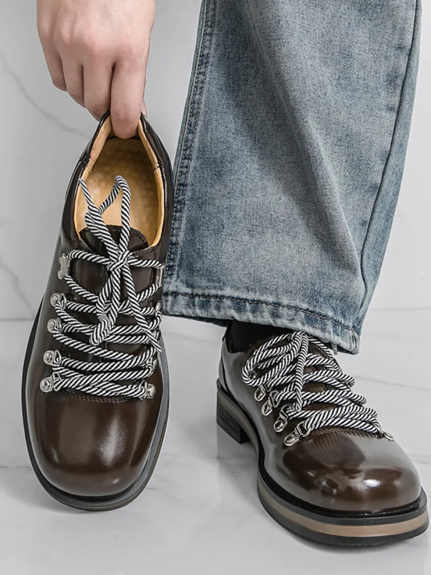 Chaussures décontractées marron pour hommes bout rond à lacets