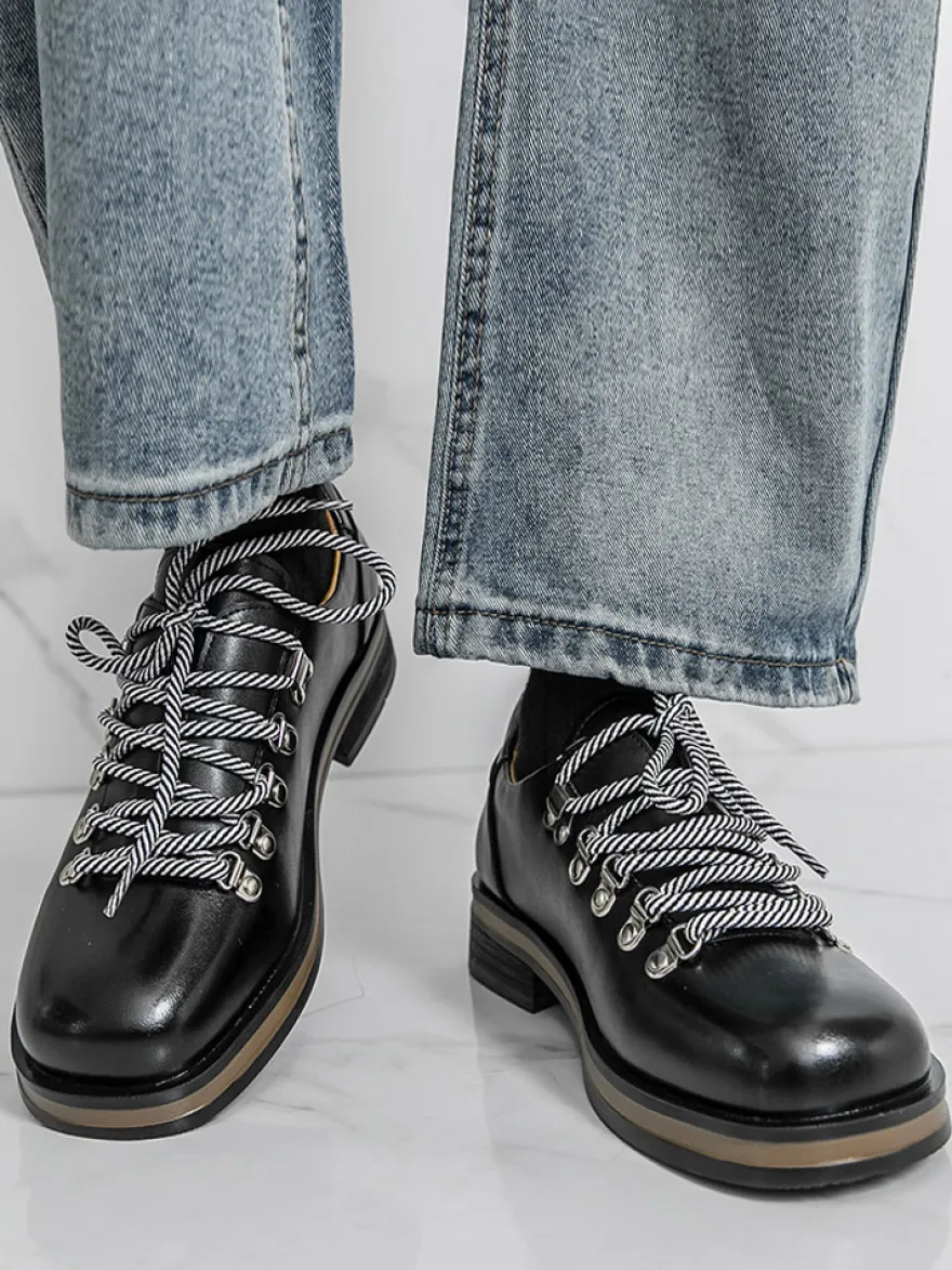 Chaussures décontractées marron pour hommes bout rond à lacets