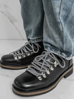 Chaussures décontractées marron pour hommes bout rond à lacets