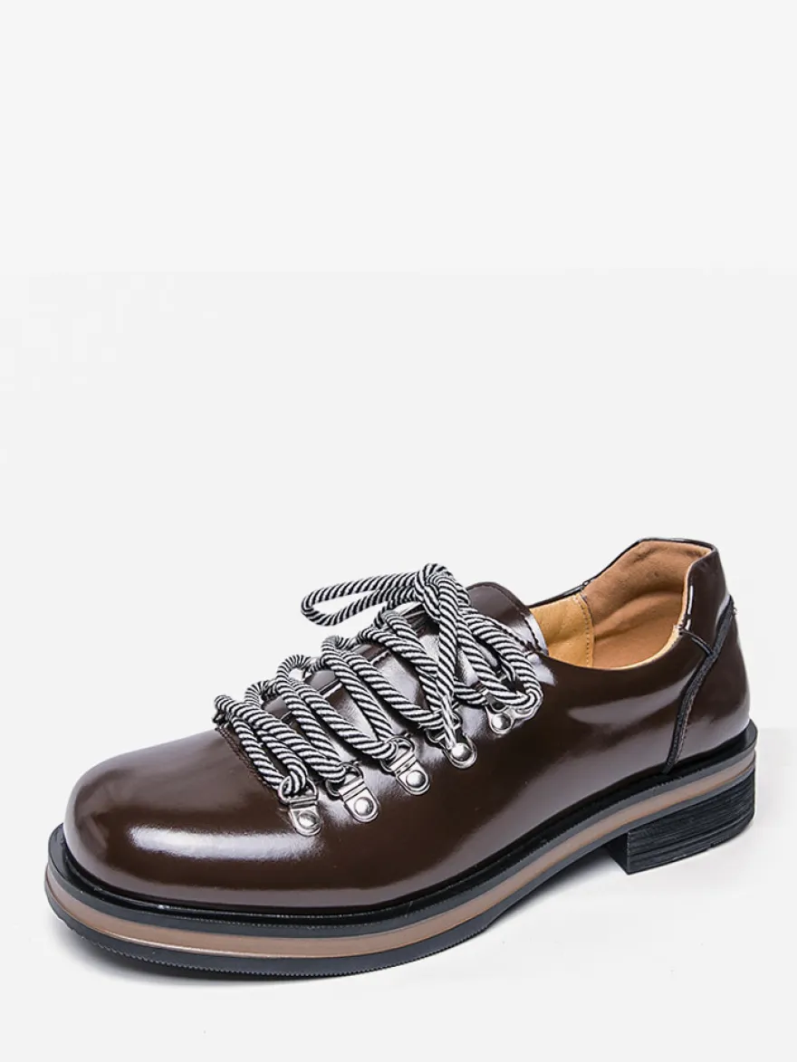 Chaussures décontractées marron pour hommes bout rond à lacets