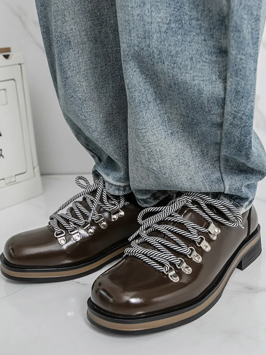 Chaussures décontractées marron pour hommes bout rond à lacets