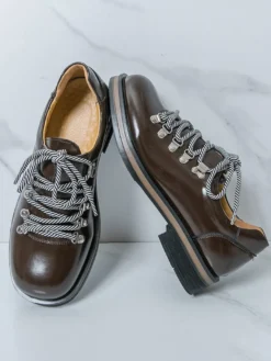 Chaussures décontractées marron pour hommes bout rond à lacets