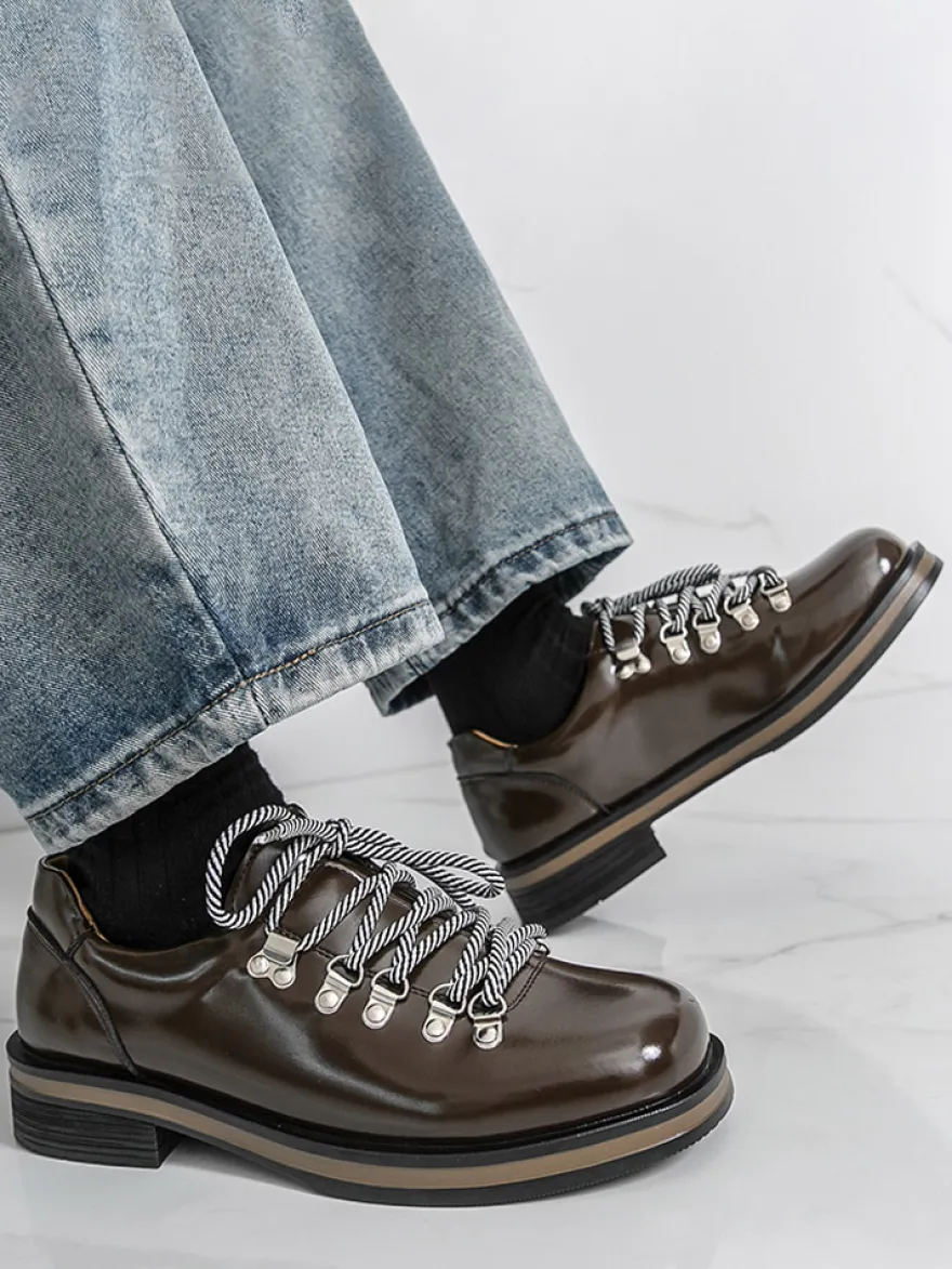 Chaussures décontractées marron pour hommes bout rond à lacets