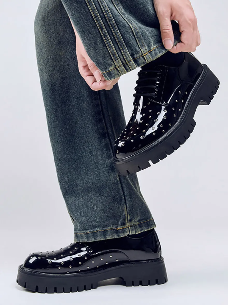 Chaussures décontractées noires à lacets pour hommes bout rond et perles