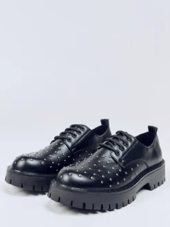 Chaussures décontractées noires à lacets pour hommes bout rond et perles