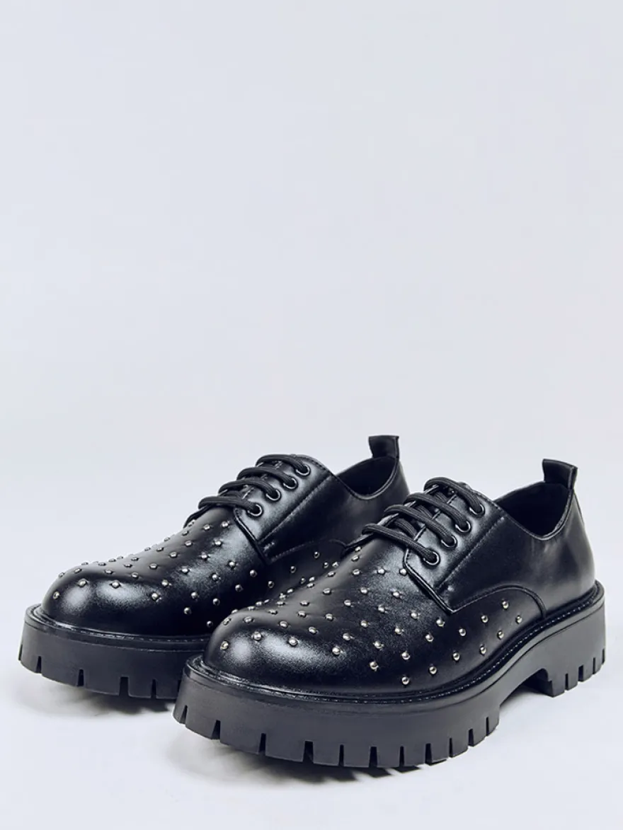 Chaussures décontractées noires à lacets pour hommes bout rond et perles
