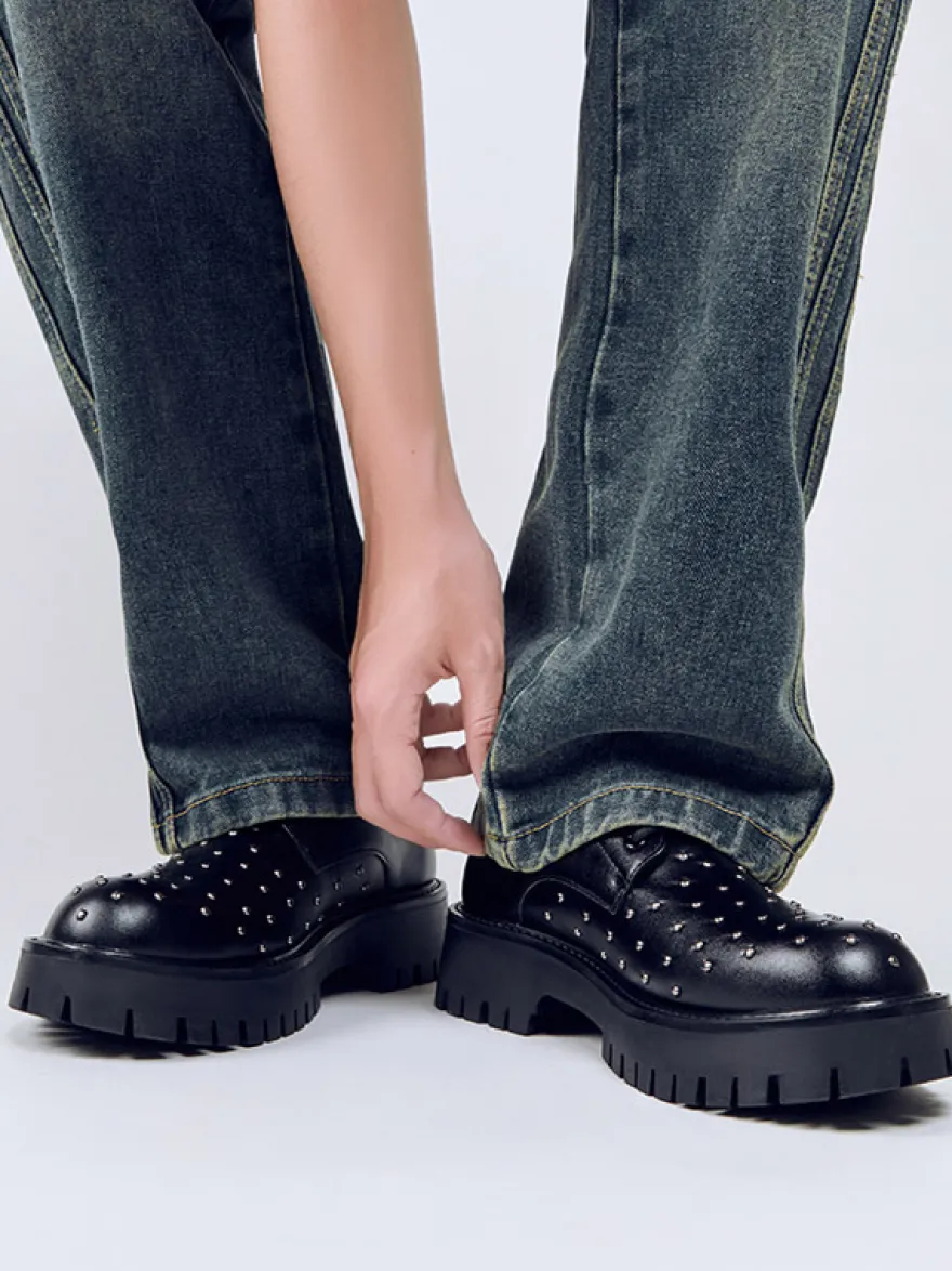 Chaussures décontractées noires à lacets pour hommes bout rond et perles