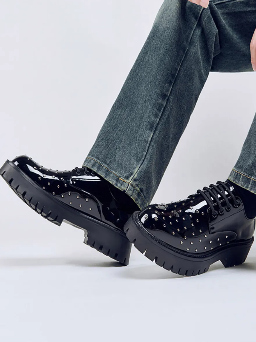 Chaussures décontractées noires à lacets pour hommes bout rond et perles