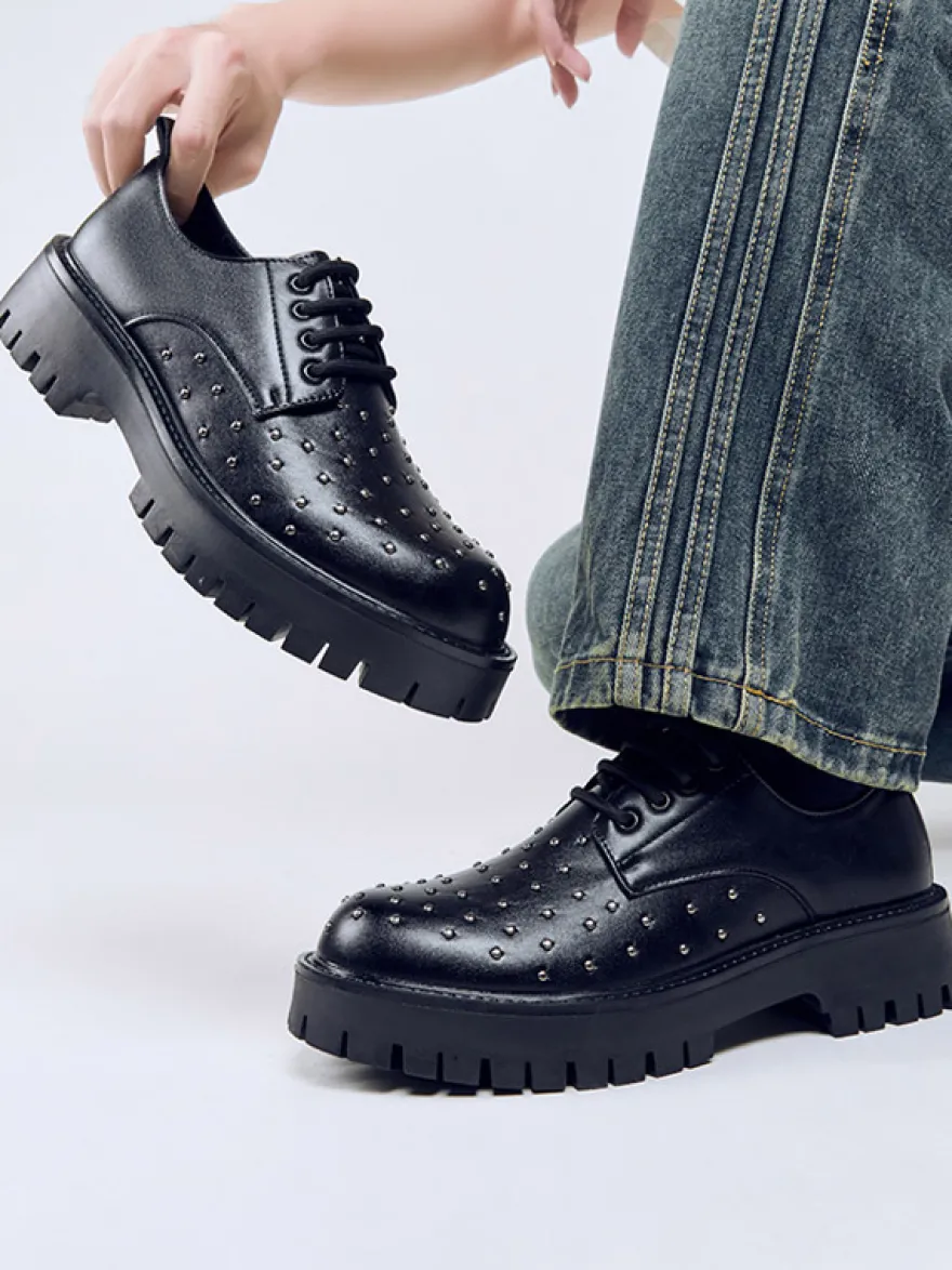 Chaussures décontractées noires à lacets pour hommes bout rond et perles