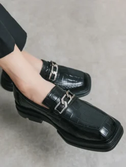 Chaussures de bal noires pour hommes bout rond motif pierre détails métalliques