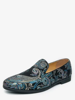 Chaussures de bal pour hommes bout rond en satin brodé à enfiler