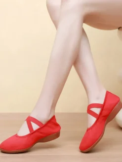 Chaussures de danse classique roses à bout rond et brides croisées