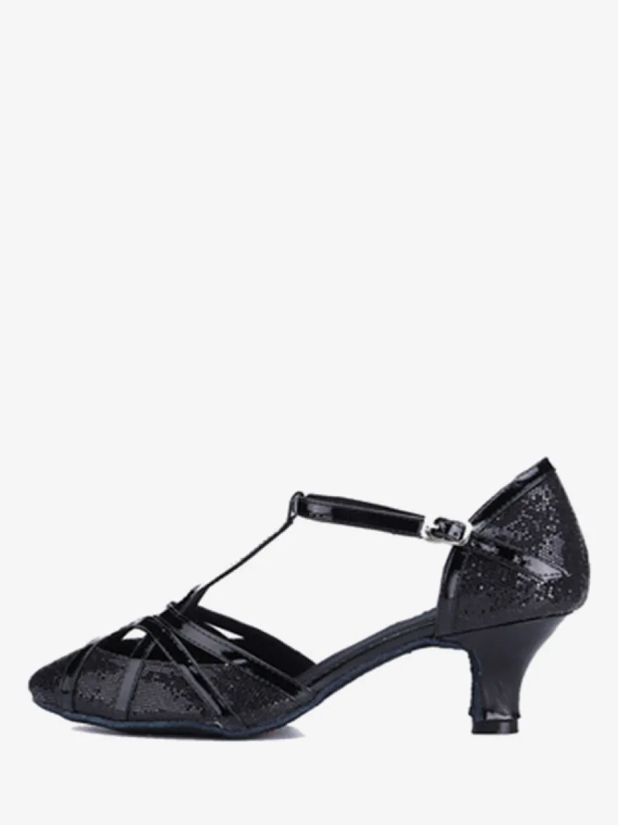 Chaussures de danse latine argentées à bout rond et boucle chaussures de danse de salon