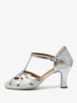 Chaussures de danse latine argentées à bout rond et boucle chaussures de danse de salon