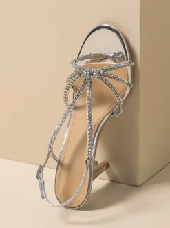 Chaussures De Mariage Argentées Femmes Bal À Bout Rond Bride Avec Strass Talons Hauts