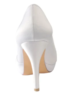 Chaussures de mariage blanc bout rond strass chaussures de mariée en soie talons hauts