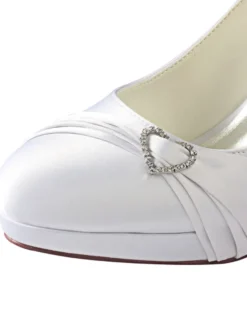 Chaussures de mariage blanc bout rond strass chaussures de mariée en soie talons hauts