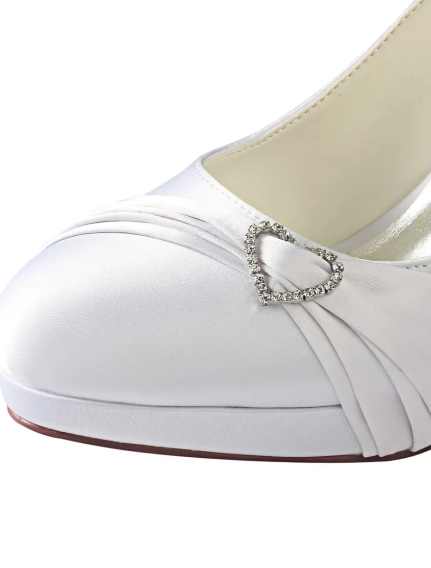 Chaussures de mariage blanc bout rond strass chaussures de mariée en soie talons hauts