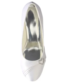 Chaussures de mariage blanc bout rond strass chaussures de mariée en soie talons hauts