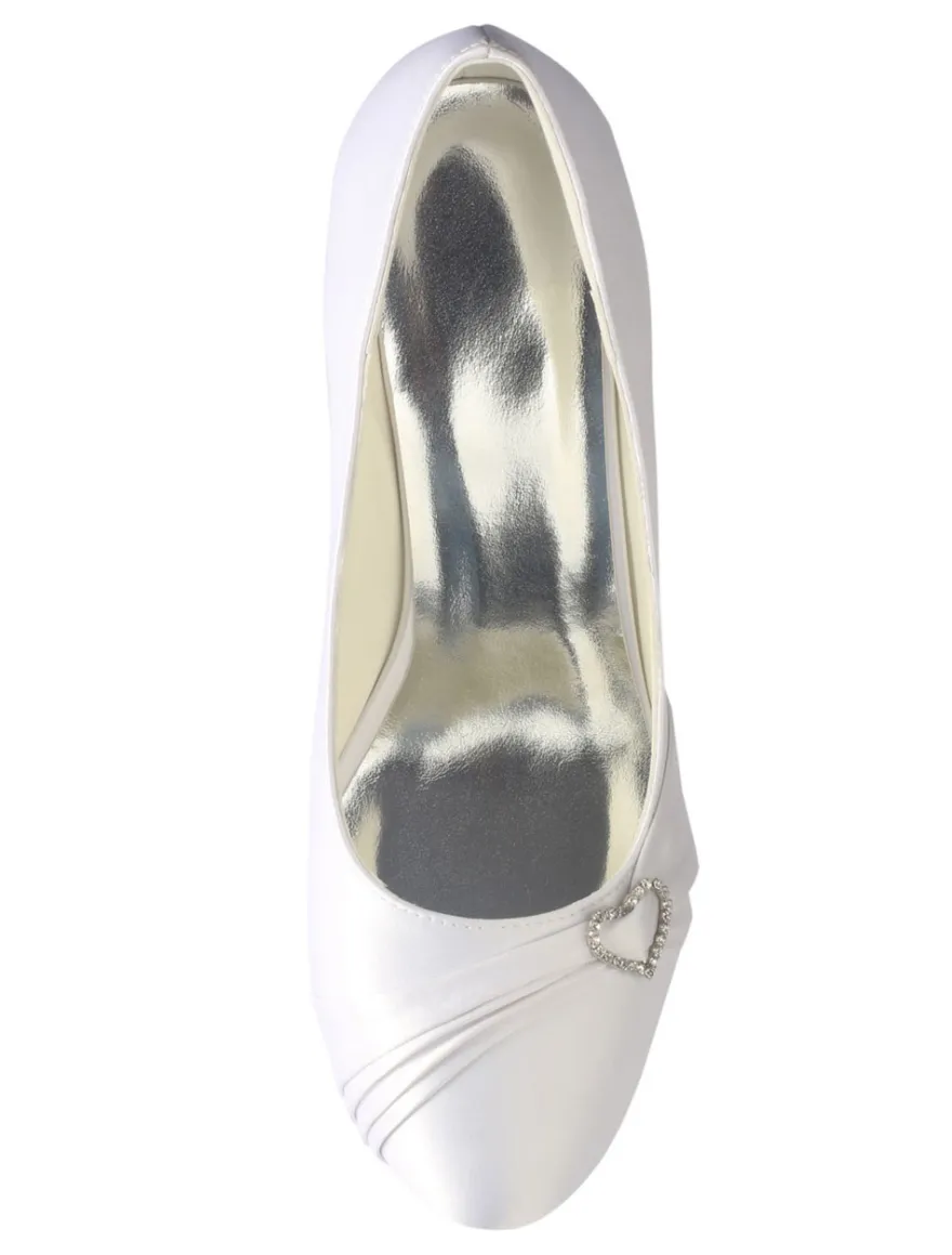 Chaussures de mariage blanc bout rond strass chaussures de mariée en soie talons hauts
