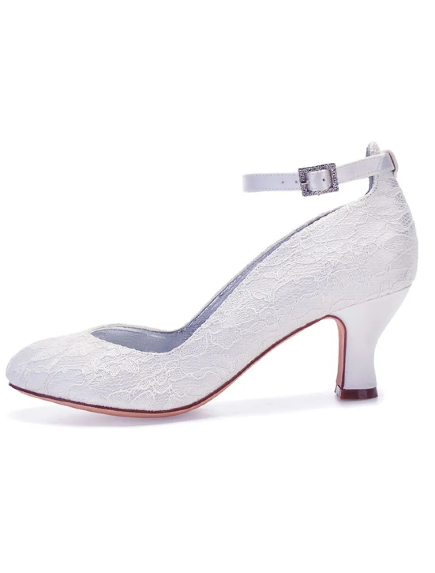 Chaussures de Mariage 2026 Blanc Detelle Bout Rond Sangle de Cheville Chaussures de Mariée
