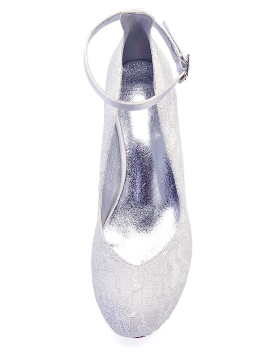Chaussures de Mariage 2026 Blanc Detelle Bout Rond Sangle de Cheville Chaussures de Mariée