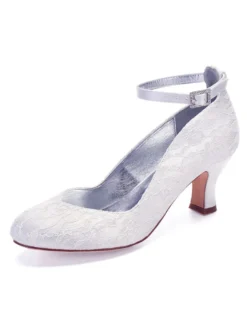 Chaussures de Mariage 2026 Blanc Detelle Bout Rond Sangle de Cheville Chaussures de Mariée
