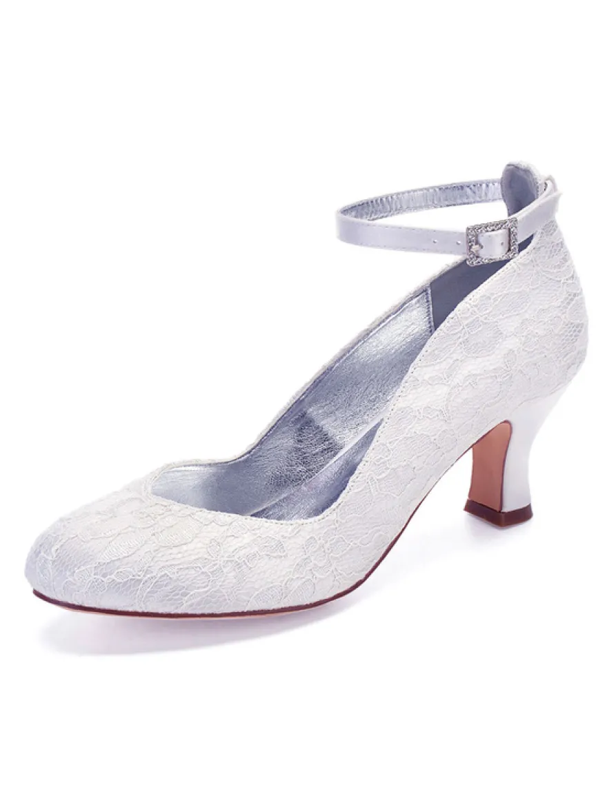 Chaussures de Mariage 2026 Blanc Detelle Bout Rond Sangle de Cheville Chaussures de Mariée
