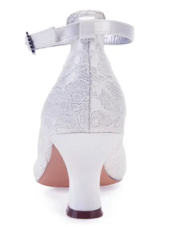 Chaussures de Mariage 2026 Blanc Detelle Bout Rond Sangle de Cheville Chaussures de Mariée
