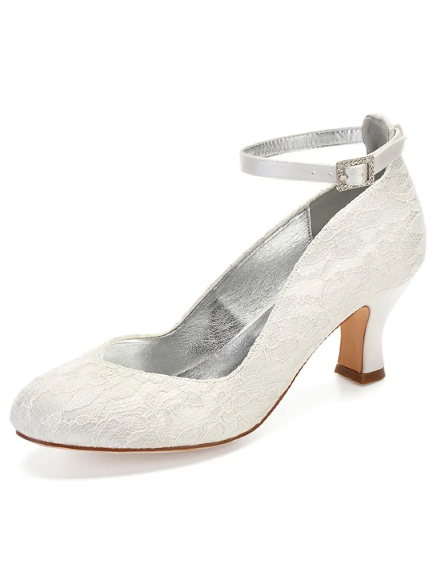 Chaussures de Mariage 2026 Blanc Detelle Bout Rond Sangle de Cheville Chaussures de Mariée