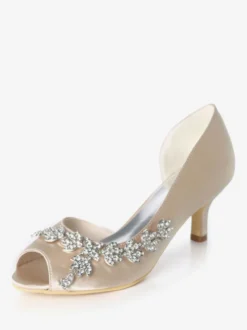Chaussures de mariage blanches strass à paillettes Peep Toe Kitten Heel chaussures de mariée chaussures d'invité de mariage