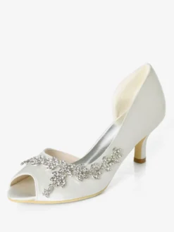 Chaussures de mariage blanches strass à paillettes Peep Toe Kitten Heel chaussures de mariée chaussures d'invité de mariage