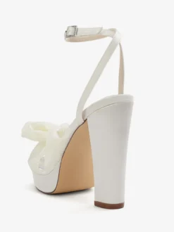 Chaussures de mariage blanches à plateforme bout ouvert nœud talon épais