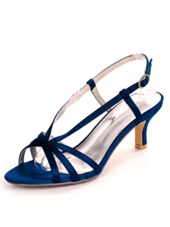 Chaussures de mariage bleu Satin bout ouvert chaton talon chaussures de mariée mère de la mariée chaussures