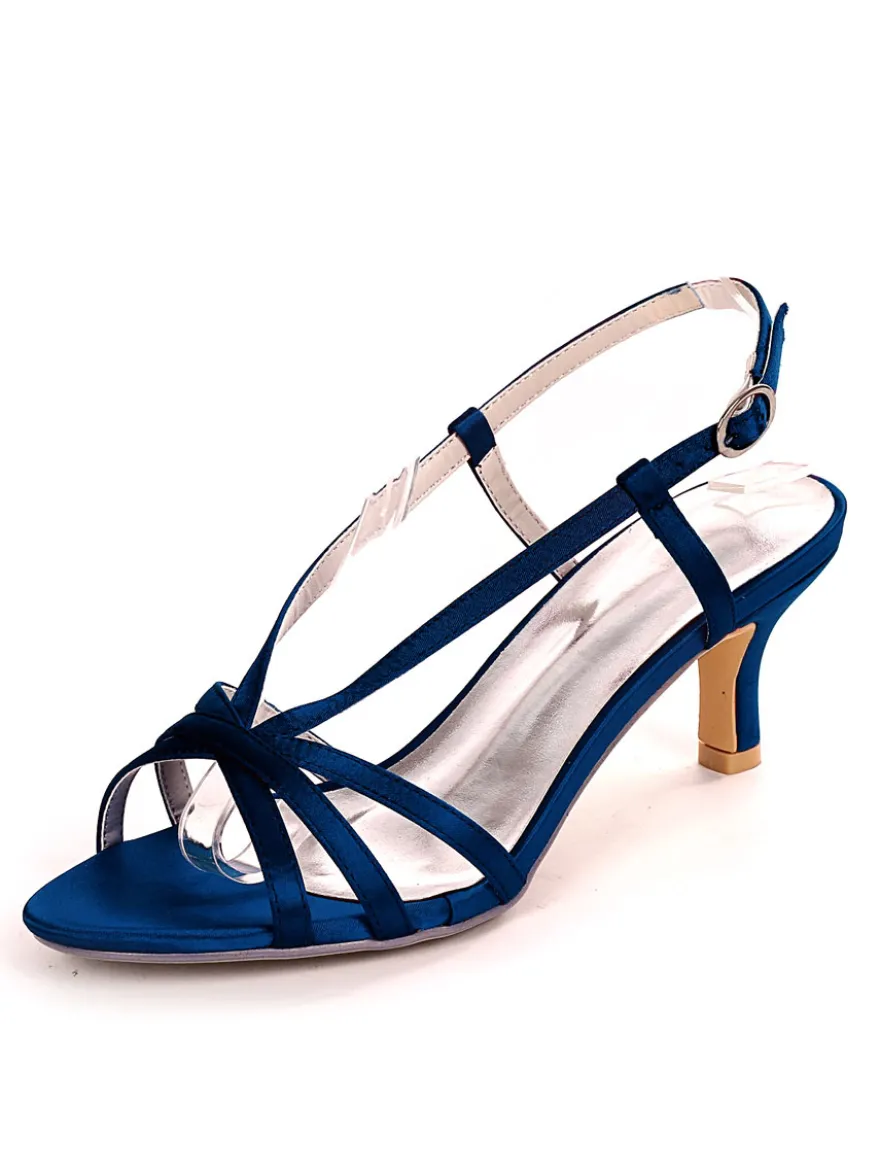 Chaussures de mariage bleu Satin bout ouvert chaton talon chaussures de mariée mère de la mariée chaussures
