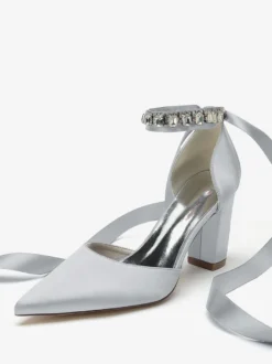 Chaussures De Mariage À Bretelle Escarpins De Mariée Satin Bout Pointu