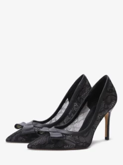 Chaussures de mariage en dentelle noire bout pointu nœud à enfiler