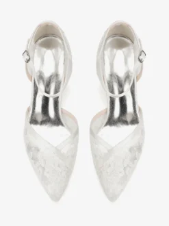 Chaussures de mariage en dentelle à bout pointu et talon épais pour invités de mariage
